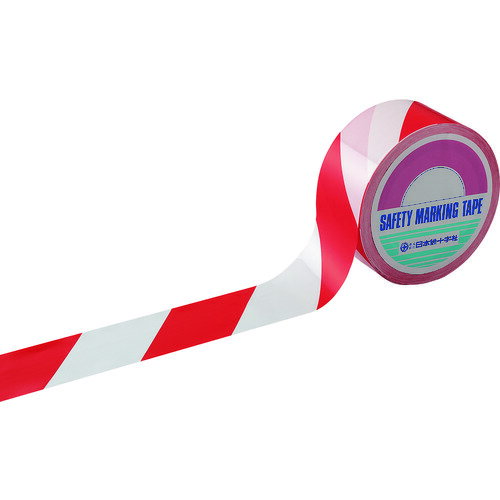 緑十字 バリケードテープ(標識テープ) 赤/白 BT-505 50mm幅×50m 非粘着タイプ [147014] 販売単位：1