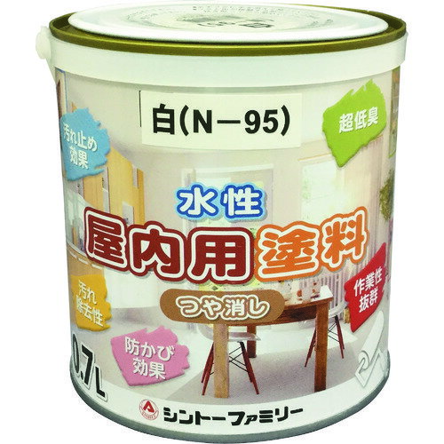 4955473491519｜137-8212 [4951 ] 1缶販売商品画像については実際の製品と異なる場合がございます。あくまでも商品のスペックをご確認の上ご注文をお願いいたします。※この商品は受注発注の商品です。その為メーカーに在庫がない場合がございます。その場合は大変申し訳ございませんがキャンセルとさせて頂きます。予めご了承下さい。137-8212特長臭いが少なく有害な揮発成分はほとんど含みません。防カビ性、汚れ除去性を有しており清潔な環境が維持できます。隠ぺい性に優れ、落ち着きのある艶消し仕上げです。用途建物屋内カベ用（適用素地：モルタル・コンクリート・石膏ボード・クロス）等に。仕様色：白(N−95近似)容量(L)：0.7乾燥時間：夏1時間・冬2時間以上塗り重ね可能時間：2塗り重ね回数：4〜6指触乾燥時間：夏2時間・冬3時間以上質量1.040KG注意使用に際しては、通気に注意し十分な換気を確保して下さい。原産国日本JANコード4955473491519「ルーペスタジオ」では、拡大鏡(虫眼鏡/ルーペ)、双眼鏡、単眼鏡、望遠鏡などのレンズ製品を主に取り扱っております。工具製品は常には在庫しておらずお取りよせとなります。ご了承下さい。塗料 建物用塗料（水性）シントー 水性屋内用塗料 関連商品へ