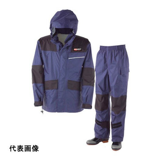 4963527001584｜811-0688 [KM001555L] 1着販売商品画像については実際の製品と異なる場合がございます。あくまでも商品のスペックをご確認の上ご注文をお願いいたします。※この商品は受注発注の商品です。その為メーカーに在庫がない場合がございます。その場合は大変申し訳ございませんがキャンセルとさせて頂きます。予めご了承下さい。811-0688特長作業時の運動性を考慮した立体裁断を採用しています。肩・肘・膝を耐久性と安全性から高強力素材で、二重に補強するなど細部のディティールまで徹底的にこだわり抜いた仕事に最適なレインウェアです。用途雨天時の野外作業に。仕様色：ネイビーサイズ：5L身長(cm)：180〜185胸囲(cm)：114〜122ウエスト(cm)：116〜126股下(cm)：88.5耐水圧：10000mm以上着丈(cm)：86適合身長(cm)：180〜185胸幅(cm)：80ウエスト(引張)(cm)：152仕様2耐水圧：10000mm衿に収納できるフードで、かぶりの深さを調整できる調整テープで視界を確保(ワンタッチアジャスト付)袖口とズボン裾は大型の調整タブでフィット感を向上立体裁断ズボンで後股上を長くし屈伸時、ズボンのズリ下がりを抑えます肩には補強の為、材質の違う素材を2枚仕立てに。荷物を担いだ時にも視認性を損なわないデザインで、反射テープを装備ポケットは、フラップに反射テープが付いた左胸ポケットと裾に逆水止め付の大型ポケットが2つ。ズボン脇にはカーゴポケットを2つ装備材質_仕上表地：ナイロン100％（PVCラミネート）裏地：ポリエステル100%（総裏メッシュ）質量1400.000G原産国中国JANコード4963527001584「ルーペスタジオ」では、拡大鏡(虫眼鏡/ルーペ)、双眼鏡、単眼鏡、望遠鏡などのレンズ製品を主に取り扱っております。工具製品は常には在庫しておらずお取りよせとなります。ご了承下さい。雨具 レインスーツカジメイク 仕事合羽 関連商品へ