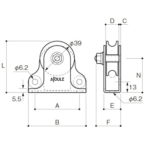 ふじわら 滑車 固定ブロック タテ型、ヨコ型兼用タイプ1車39mm [K39-1] K391 販売単位：1 送料無料