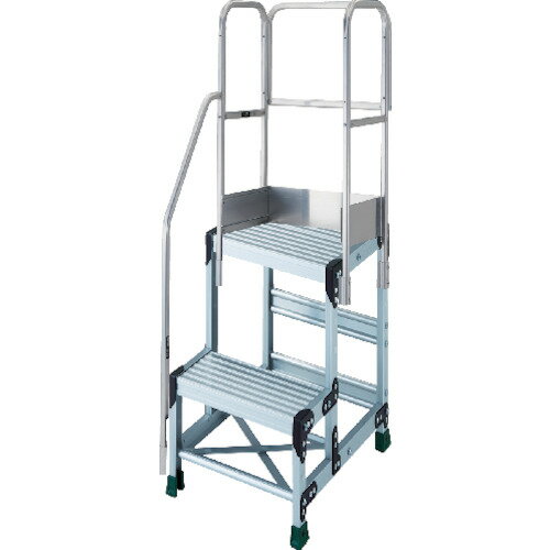 TRUSCO トラスコ中山 アルミ製作業用踏台 2段 高さ0.6m 天板寸法600×400 段高300mm 階段片手すり天場三方付き [TSF-266-TKS300] TSF266TKS300 販売単位：1 送料無料