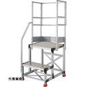 TRUSCO トラスコ中山 アルミ製作業用踏台 縞板タイプ 2段 高さ0.6m 天板寸法500×400 段高300mm 階段片手すり天場三方付き [TSFC-2...