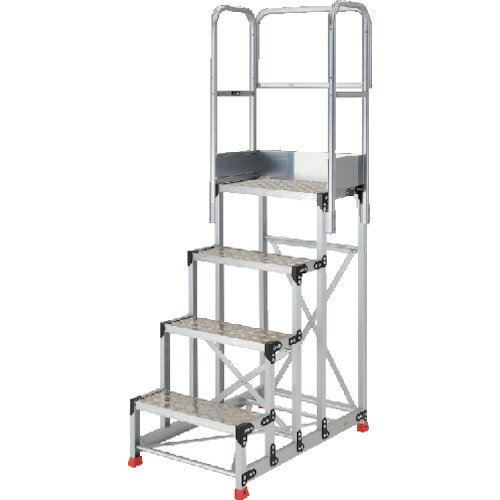 TRUSCO トラスコ中山 アルミ製作業用踏台 縞板タイプ 4段 高さ1.2m 天板寸法600×400 段高300mm 天場三方手すり付き [TSFC-4612-TS300] TSFC4612TS300 販売単位：1 送料無料