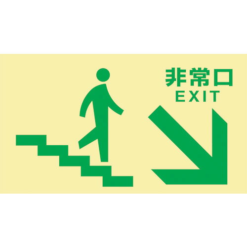 緑十字 高輝度蓄光避難誘導標識 非常口(階段右下) TKN109 130×230 東京都条例適合品 [068049] 販売単位：1 送料無料