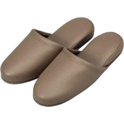 オーミケンシ 抗菌レザー調スリッパ 前閉じ キャメルブラウン(名入れ可能) [36011] 36011 販売単位：1