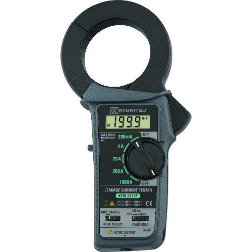 4560187060212｜216-8173 [KEW2413F ] 1販売商品画像については実際の製品と異なる場合がございます。あくまでも商品のスペックをご確認の上ご注文をお願いいたします。※この商品は受注発注の商品です。その為メーカーに在庫がない場合がございます。その場合は大変申し訳ございませんがキャンセルとさせて頂きます。予めご了承下さい。216-8173特長大口径トランスコアの採用により3相一括測定に威力を発揮します。外部磁界の影響が極めて少ない設計です。高調波の影響を除去できる周波数切換機能付です。仕様リーク電流(mA)：200直流電流(A)：1000検波方式：平均値整流(MEAN)幅(mm)：130奥行(mm)：50高さ(mm)：250仕様2大口径リーククランプ付検波方式：平均値整流ピークホールド機能、記録計出力端子付 最小分解能：0.1mA質量570.000G原産国日本JANコード4560187060212「ルーペスタジオ」では、拡大鏡(虫眼鏡/ルーペ)、双眼鏡、単眼鏡、望遠鏡などのレンズ製品を主に取り扱っております。工具製品は常には在庫しておらずお取りよせとなります。ご了承下さい。クランプメーター デジタルクランプメーター（漏れ電流計測用）KYORITSU 関連商品へ