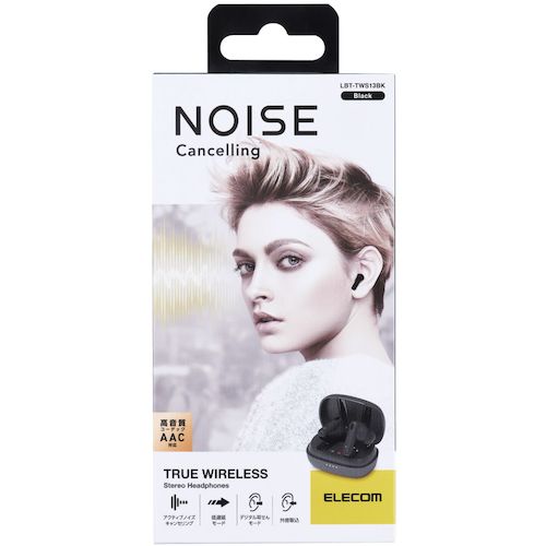 ELECOM Bluetoothイヤホン 完全ワイヤレス ノイズキャンセリング AAC対応 カナル型 ブラック [LBT-TWS13BK] LBTTWS13BK 販売単位：1 送料無料