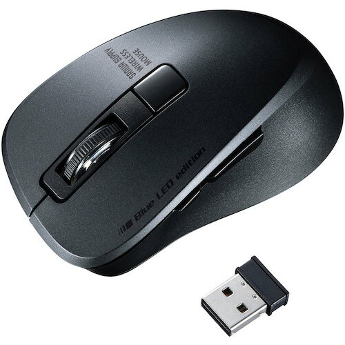 SANWA 静音ワイヤレスブルーLEDマウス(5ボタン・ブラック) [MA-WBL153BK] MAWBL153BK 販売単位：1
