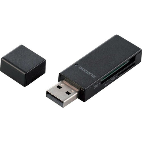 ELECOM カードリーダー スティックタイプ USB2.0対応 SD+microSD対応 ブラック [MR-D205BK] MRD205BK 販売単位：1