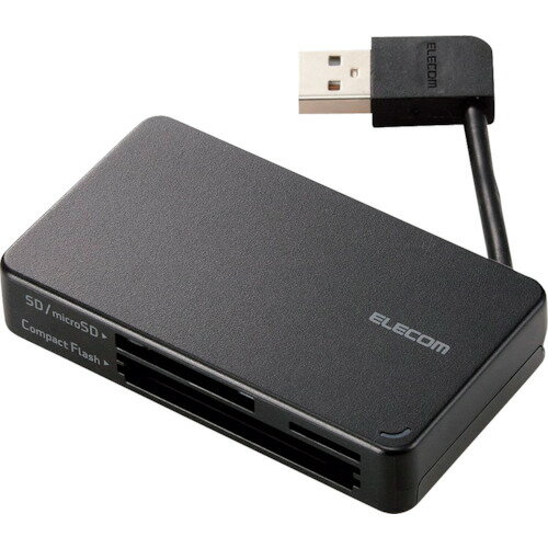 ELECOM メモリリーダライタ ケーブル収納タイプ USB2.0対応 SD+microSD+CF対応 ブラック [MR-K304BK] MRK304BK 販売単位：1