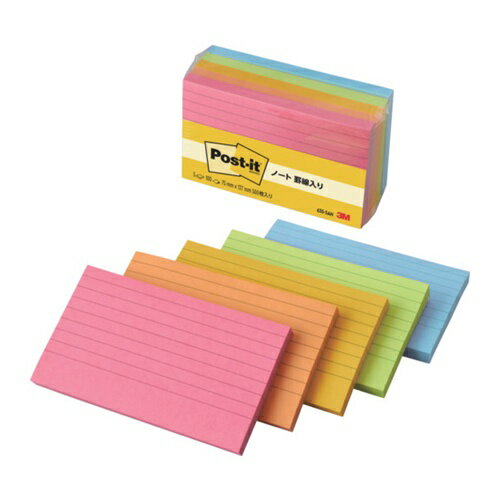 3M ふせん ポスト・イット 罫線入り 75X127mm 100枚X5パッド 5色混色 [635-5AN] 販売単位：1
