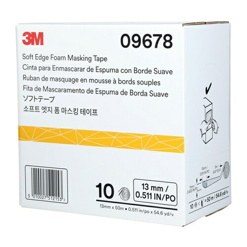 5010027512153｜293-1028 [9678] 1販売 商品画像については実際の製品と異なる場合がございます。あくまでも商品のスペックをご確認の上ご注文をお願いいたします。※この商品は受注発注の商品です。その為メーカーに在庫がない場合がございます。その場合は大変申し訳ございませんがキャンセルとさせて頂きます。予めご了承下さい。293-1028特長塗装時にパネル間のすき間から入る、塗料ミストを防ぎます。マスキング作業が簡便にでき、作業時間が短縮されます。80℃ 40分の乾燥に耐えます。用途塗装時のミスト防ぎに。仕様色：ホワイト幅(mm)：13長さ(m)：5厚さ(mm)：13材質_仕上ウレタンフォーム粘着剤:ゴム系質量671.000G注意この商品は、一般消費者様向けの製品ではない為、表示や取扱説明書等が一般消費者様向けに表記・同梱されておりません。原産国イギリスJANコード5010027512153「ルーペスタジオ」では、拡大鏡(虫眼鏡/ルーペ)、双眼鏡、単眼鏡、望遠鏡などのレンズ製品を主に取り扱っております。工具製品は常には在庫しておらずお取りよせとなります。ご了承下さい。マスキングテープ マスキングテープ（建築塗装用）3M ソフトテープ 9678 関連商品へ