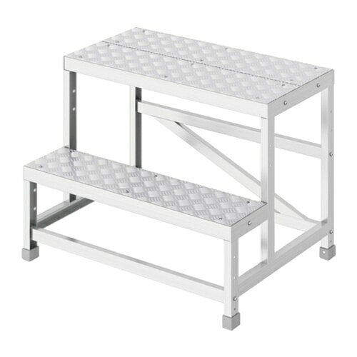 4968757073400｜714-1081 [DBS2846A ] 1販売 商品画像については実際の製品と異なる場合がございます。あくまでも商品のスペックをご確認の上ご注文をお願いいたします。※この商品は受注発注の商品です。その為メーカーに在庫がない場合がございます。その場合は大変申し訳ございませんがキャンセルとさせて頂きます。予めご了承下さい。714-1081特長付属の工具で簡単に組み立てられる工場向け作業台の定番です。脚端具は市販のドライバーで簡単に脱着、交換できます。別売りオプションに、手摺・キャスター・アジャスター(35mm)があります。組立簡単です。たわみに強いです。用途工場や倉庫などでの高所への移動や、手の届かない高さの機械操作や設備メンテナンスなどの作業に。仕様最大使用質量(kg)：150段高(mm)：300天板高さ(m)：0.6天板寸法(mm)：800×400設置寸法(mm)間口：810設置寸法(mm)奥行：610段数(段)：2踏ざん踏面幅(mm)：200仕様2組立式天板：シマ板1段あたりの高さ30cm材質_仕上アルミ合金質量14.800KG原産国中国JANコード4968757073400「ルーペスタジオ」では、拡大鏡(虫眼鏡/ルーペ)、双眼鏡、単眼鏡、望遠鏡などのレンズ製品を主に取り扱っております。工具製品は常には在庫しておらずお取りよせとなります。ご了承下さい。作業台・踏台 作業台ハセガワ ライトステップ 縞板タイプ 関連商品へ