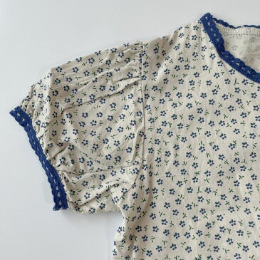 キッズ 女の子 半袖 ブラウス blue flower blouse シャツ 小花柄 可愛い 90cm 100cm 110cm 120cm 130cm 海外 輸入 子供服 春 夏 秋 送料無料 パイピング フリル 青