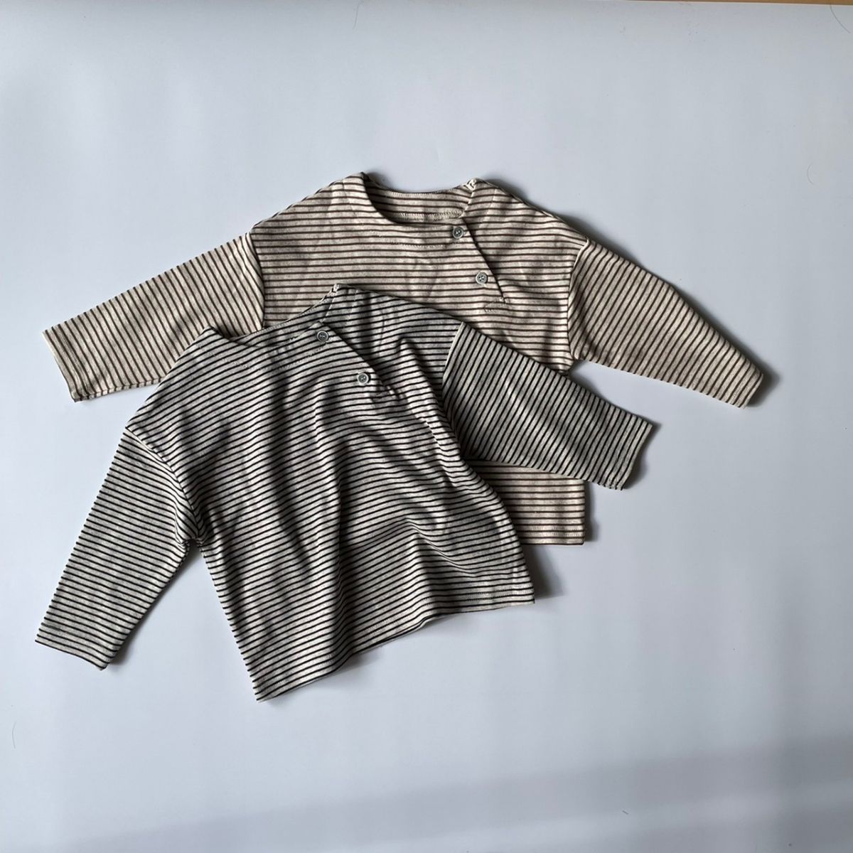 キッズ ベビー 女の子 男の子 長袖 カットソー button border tee ボタン ボーダ ...