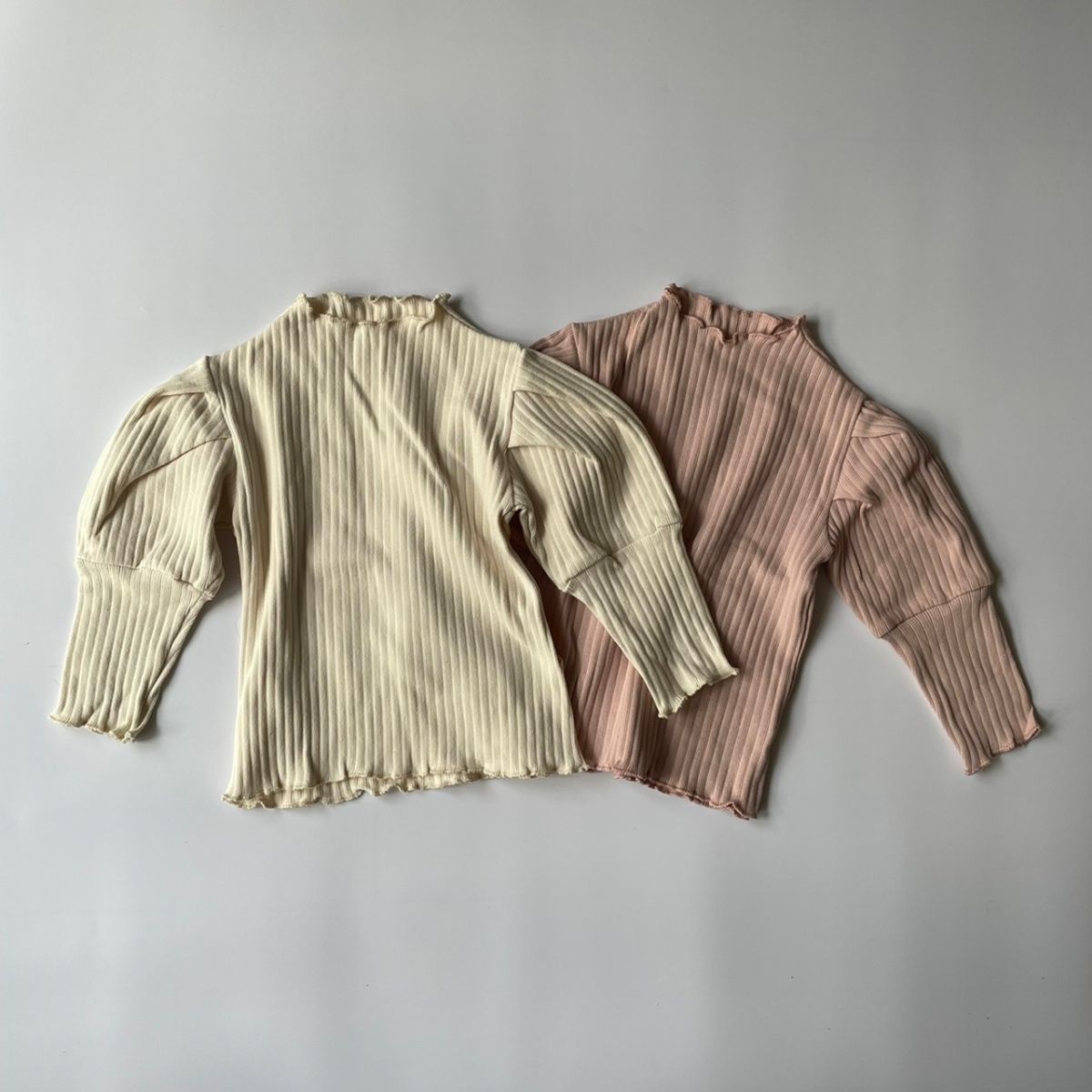 ＼10%OFFセール／ キッズ ベビー 女の子 リブ メロウ パフスリーブ トップス mellow puff tops インナー 重ね着 レイヤード コットン 可愛い 60cm 66cm 70cm 73cm 80cm 90cm 100cm 輸入 子供服…