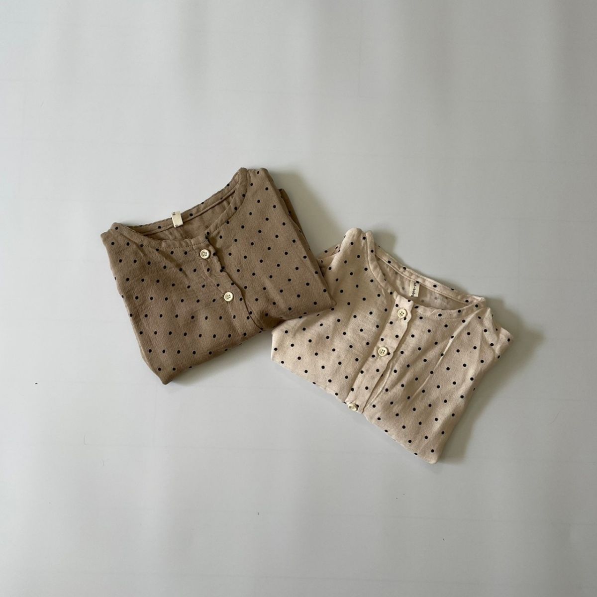 ベビー キッズ 女の子 男の子 長袖 ノーカラー シャツ dot gauze shirts ドット ガ...