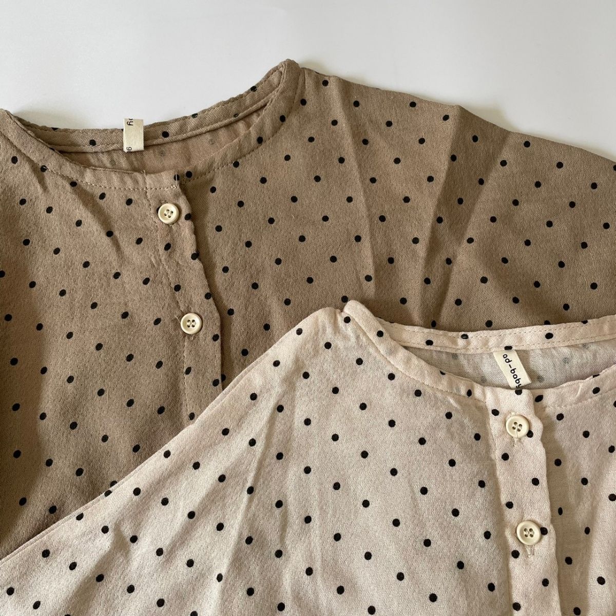 ベビー キッズ 女の子 男の子 長袖 ノーカラー シャツ dot gauze shirts ドット ガ...