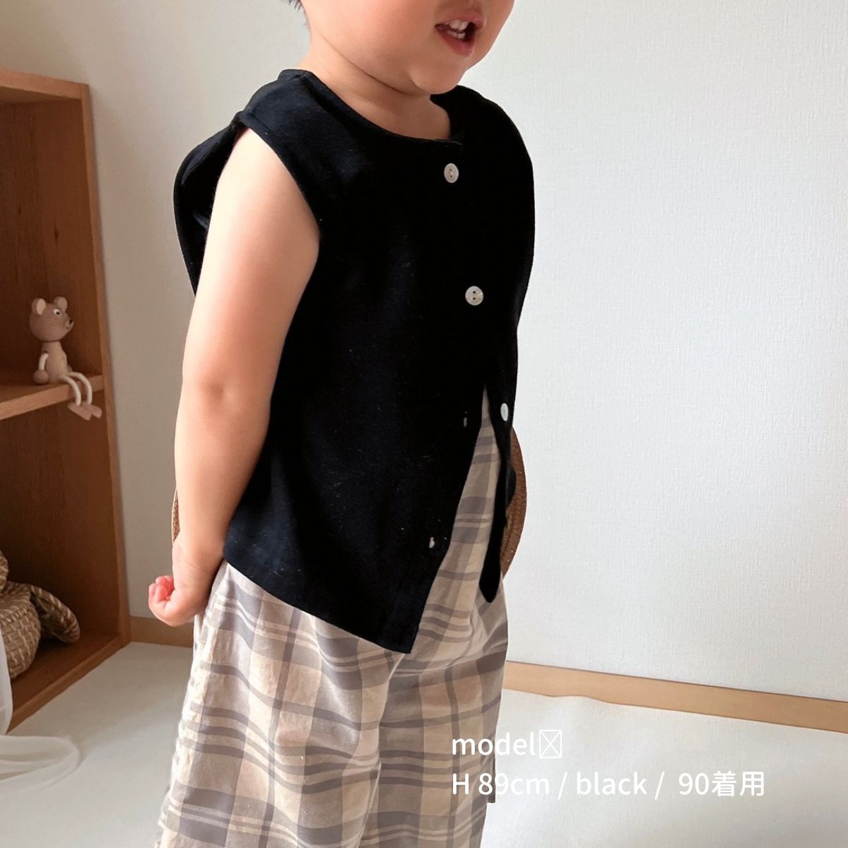 子供服 ベビー キッズ 60 70 80 90 100 コットン 綿 かわいい おしゃれ お洒落 韓国 風 シンプル ナチュラル 保育園 ベスト Shell Button Vest リブ 女の子 男の子 ユニセックス シェルボタン 可愛い 60cm 66cm 70cm 73cm