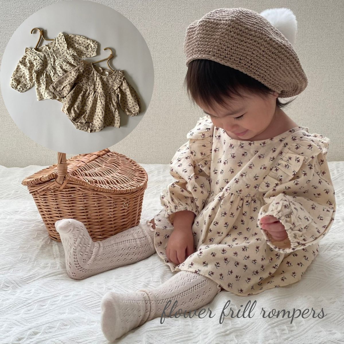 10%OFF롿 ٥ӡ ѡ flower frill rompers  ե Ĺµ λ ơ ȥ İ ڹ  饷å 饷 60cm 66cm 70cm 73cm 80cm 90cm ݡ ͢ Ҷ    ̵