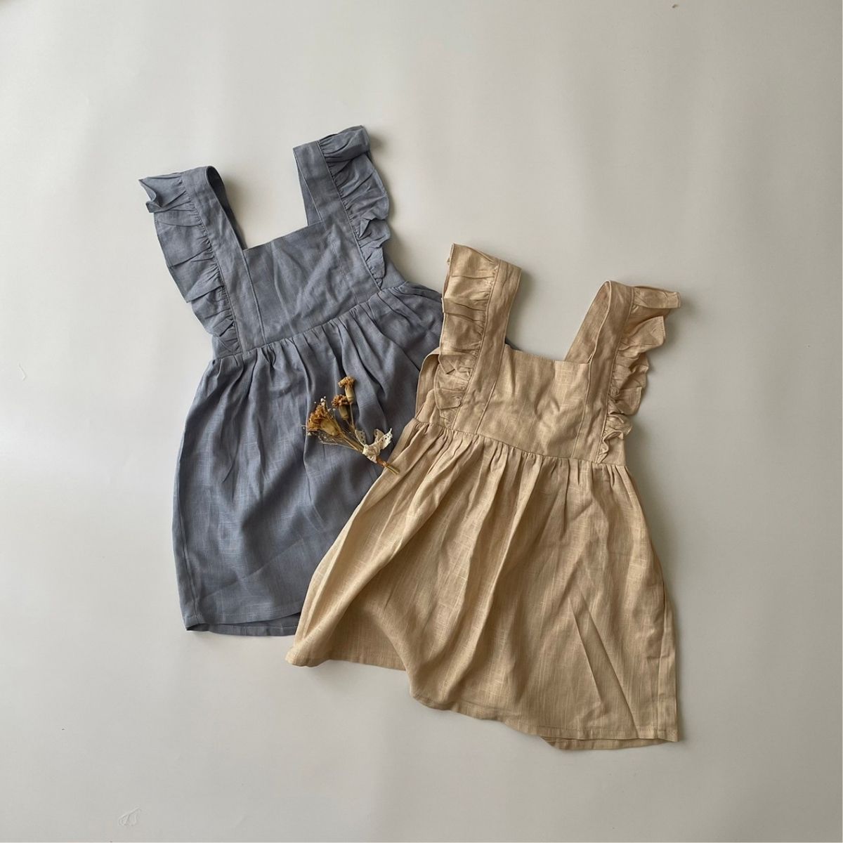 キッズ ベビー 女の子 エプロン ワンピース linen frill apron op onepiece リネン...