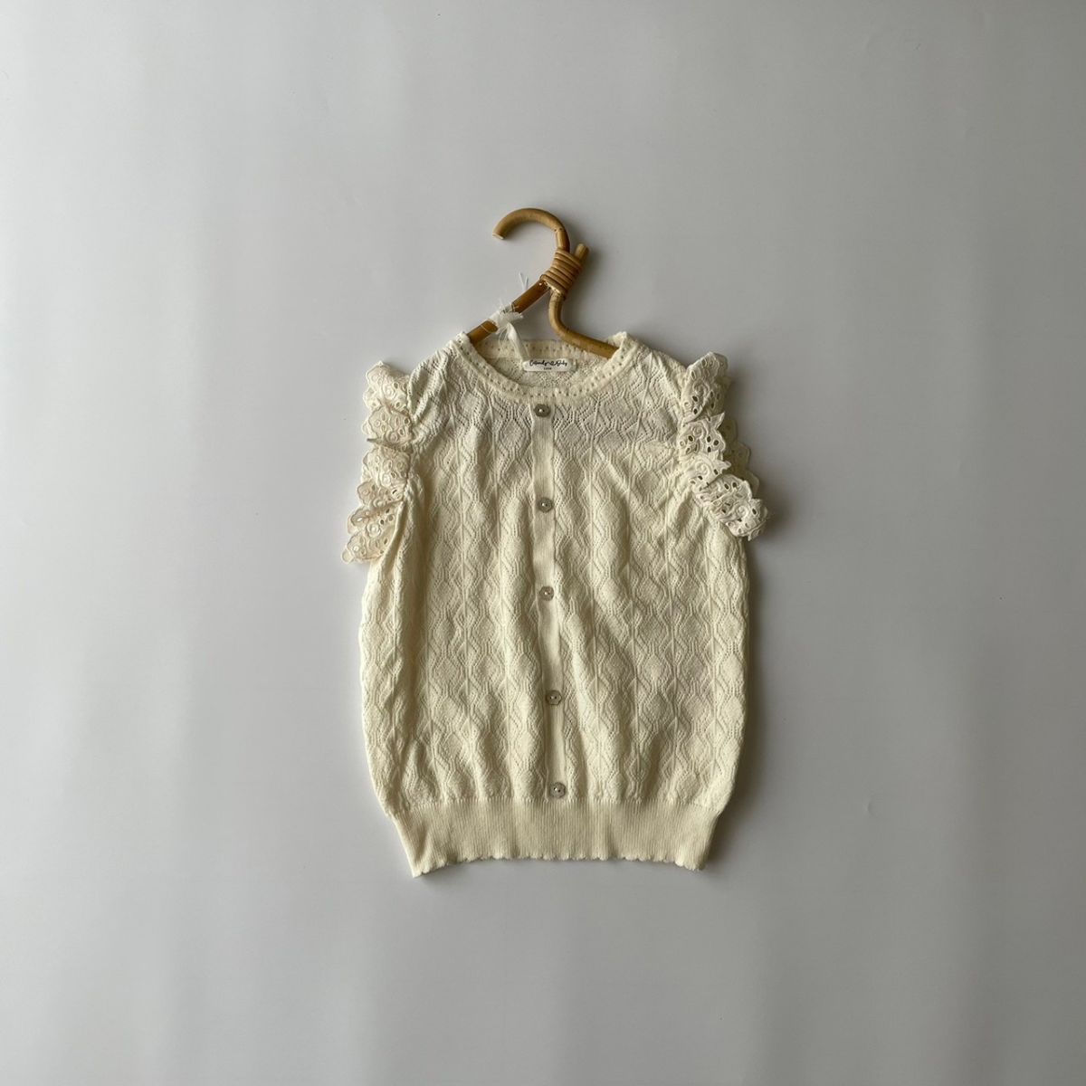 ＼10%OFFセール／ キッズ ベビー トップス lace shoulder knitting tanktop レース...