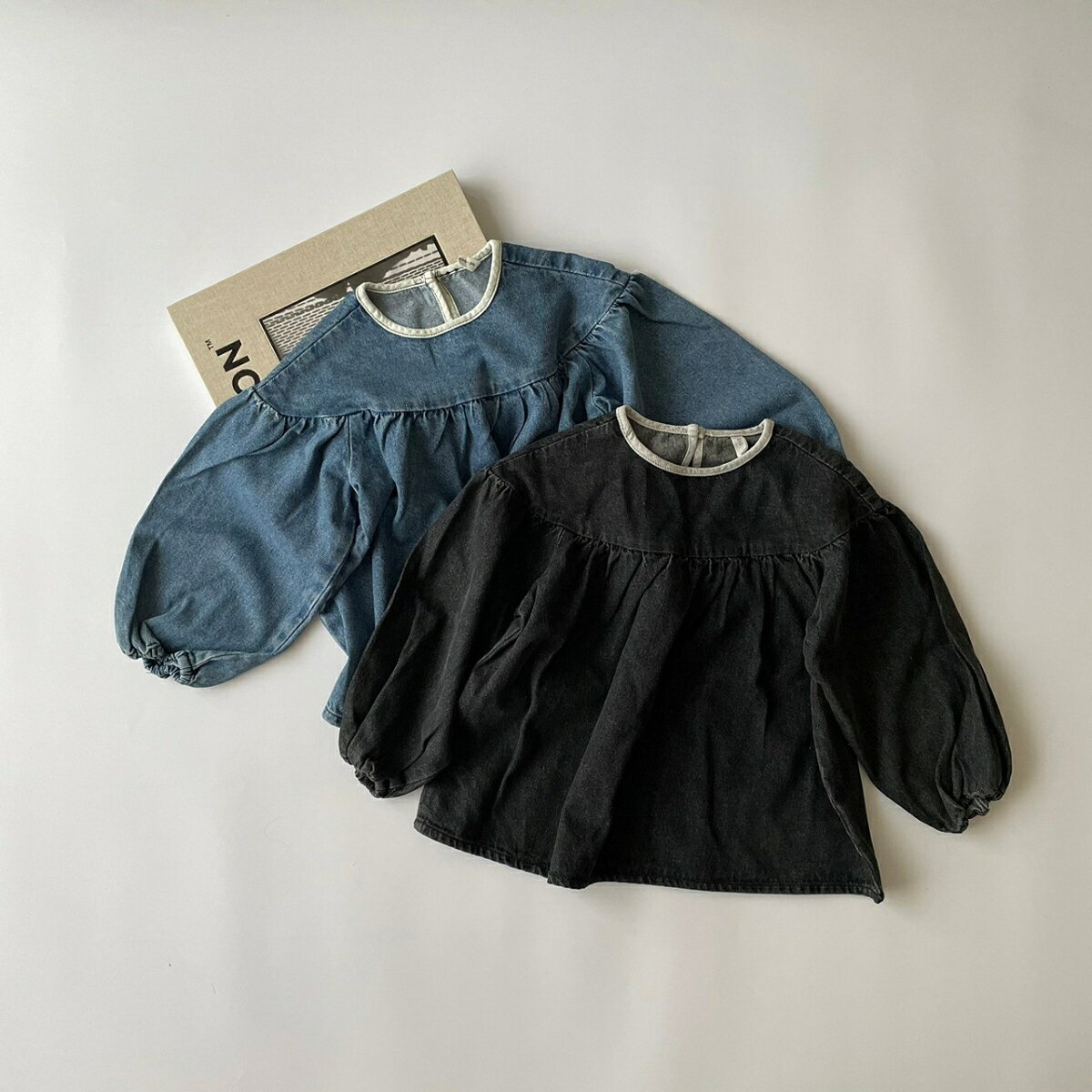 キッズ ベビー 女の子 トップス denim gather tops デニム ギャザー ブラウス チュ...