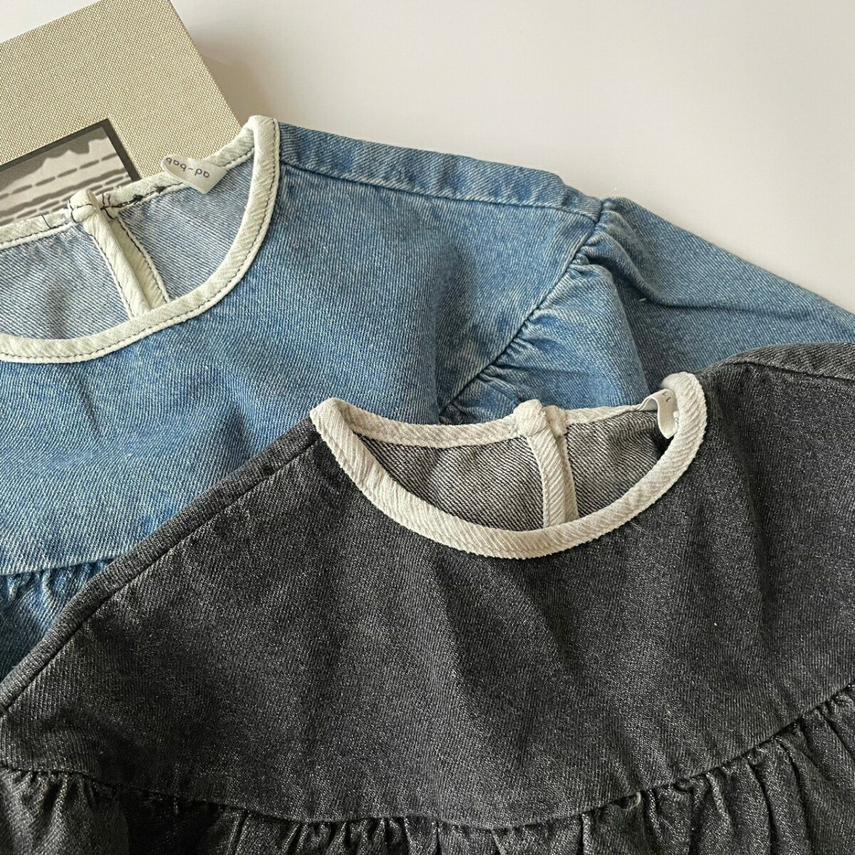 キッズ ベビー 女の子 トップス denim gather tops デニム ギャザー ブラウス チュ...