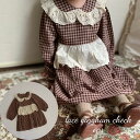 \10%OFFセール/ キッズ ベビー 女の子 長袖 ワンピース lace gingham check ops レース 襟 カットワーク フリル エプロン コッ...