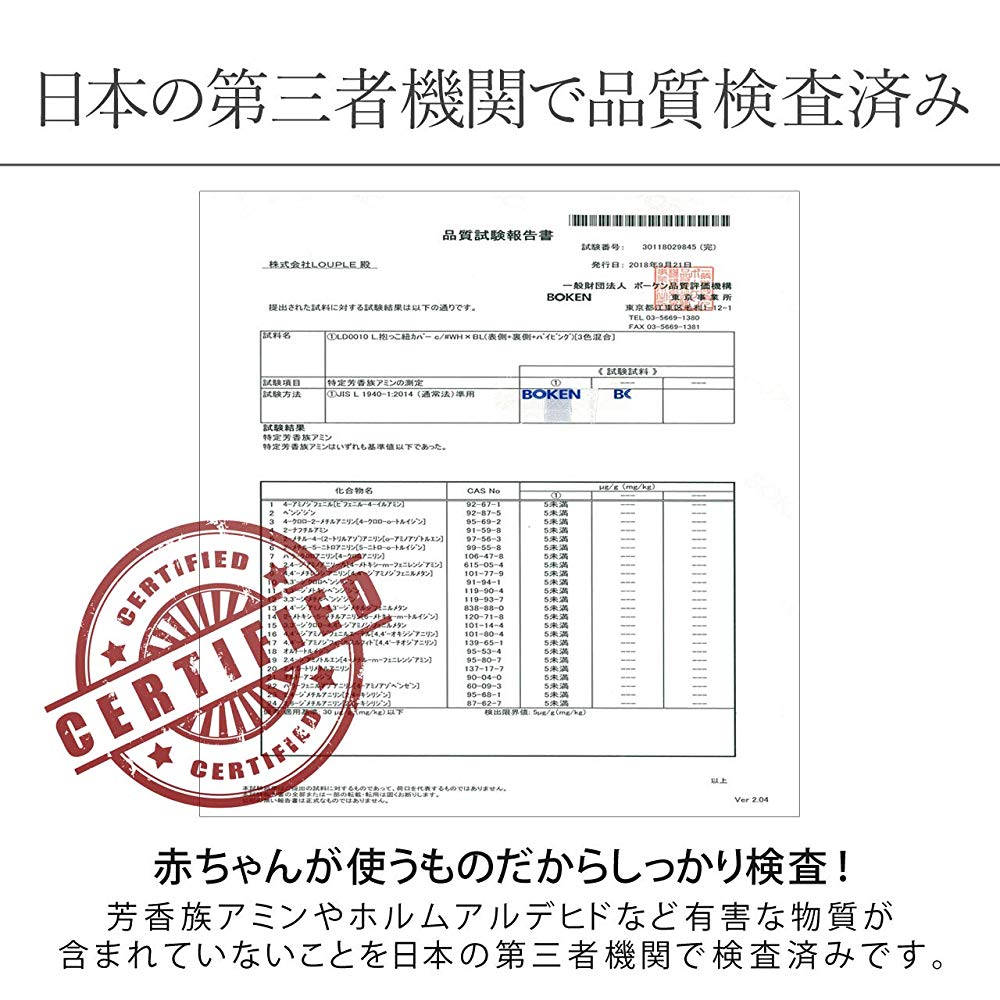 抱っこ紐カバー試験成績書
