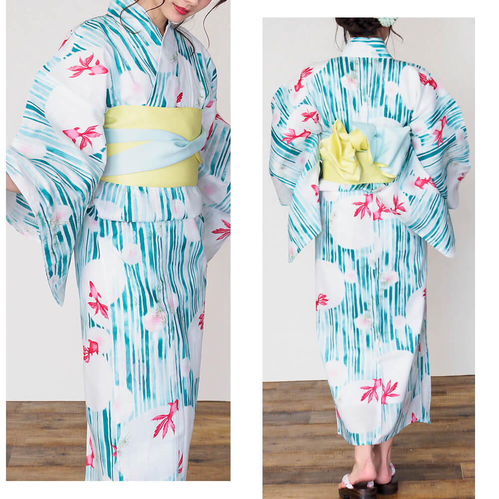 ＼ 3000円OFF☆ 5999円⇒ 2999円／ 浴衣 レディース 女性浴衣 単品 浴衣単品 仕立て上がり 浴衣レディース 女性用 金魚 ストライプ 縞 緑 グリーン おしゃれ