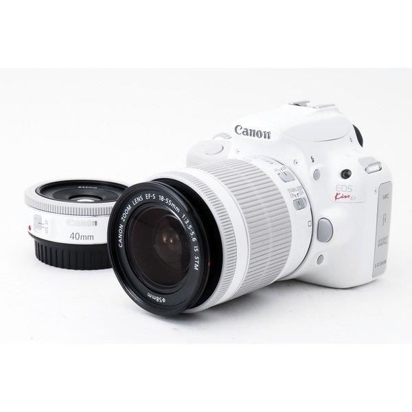 【中古】 Canon キヤノン デジタル一眼レフカメラ キヤノン Canon EOS Kiss X7 単焦点&標準ダブルレンズセット ホワイト 美品 ストラップ...