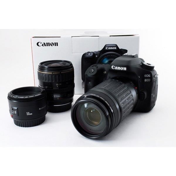 【中古】キヤノン Canon EOS 80D 単焦点&標準&望遠トリプルレンズセット 美品