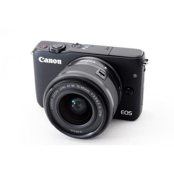 【中古】キヤノン Canon EOS M10 レンズキット ブラック 美品 ストラップ付