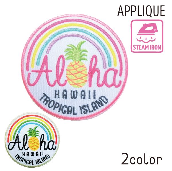 Other - ハワイアンアイロンアップリケ レインボーパインAloha 大 丸型 アロハ アイロン ワッペン パッチ ハワイアン雑貨 簡単 かわいい パイン レインボー おしゃれ