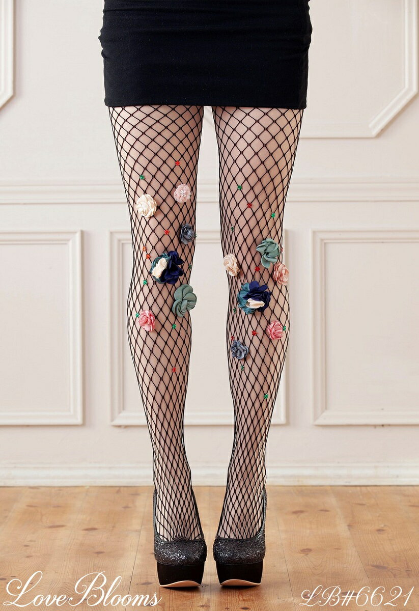 【Mermaid tights】デザインタイツ 黒 ブラック カラフル花・飾り付き 網タイツ ストッキング レディースタイツ 地雷系 コスプレ セクシーランジェリー コスチューム衣装 イベント ハロウィン クリスマス 1000円ポッキリ