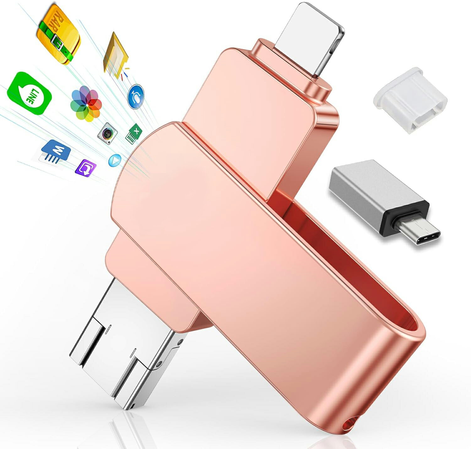 【アプリ不要 アルバムから直接保存出来 】 iPhone USB メモリ IOS Android PC USB高速 4 in1 iPhone usbメモリ スマホ usbメモリ iphone バックアップ usbメモリ タイプc usbメモリ 外付けusbメモリー 128gb 256gb 512gb フラッシュメモリ 日本語取扱説明書付き