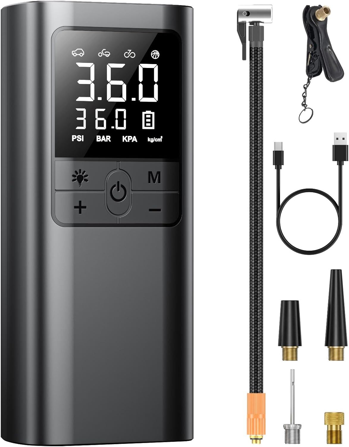 自転車 空気入れ 電動 電動空気入れ バイク 車 用 コードレス 6000mAh 大容量バッテリー 仏/英/米式バルブ対応 自動停止 低騒音 エアポンプ