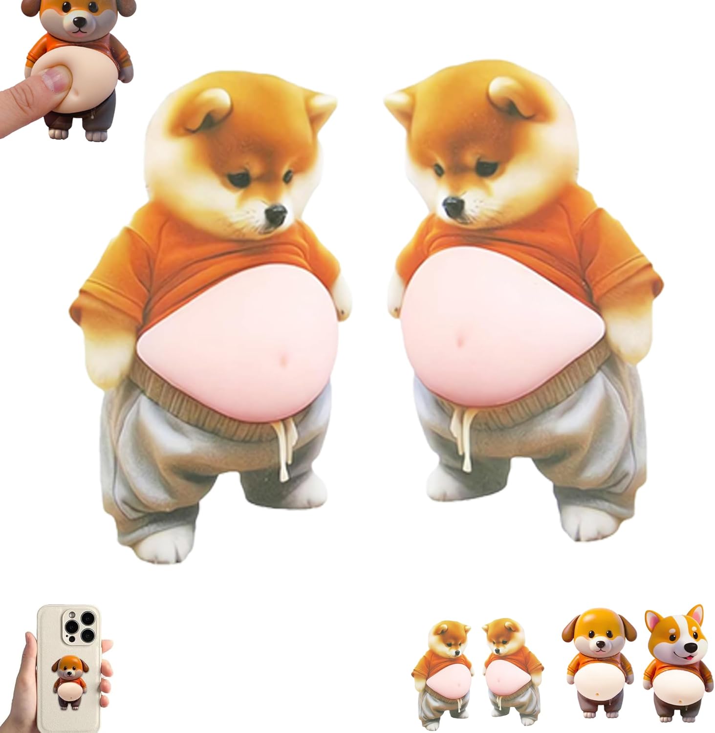 犬 お腹 シール 3D【2026新型】柔らかいお腹 ぷにぷにシール かわいい 3D もっちりスクイーズ ステッカー シー ル帳 デコレーション 携帯電話飾り用 手帳用 日記帳用 车用 手芸用品