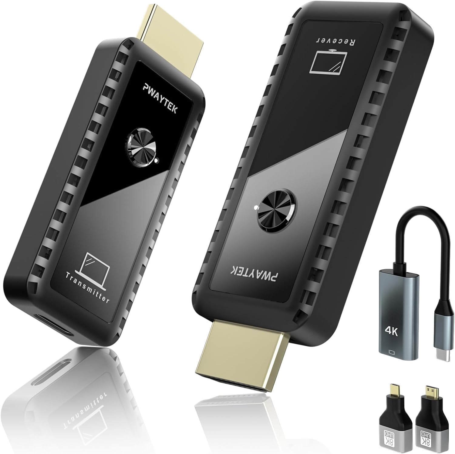 【日本技適認証済】 ワイヤレスHDMI 送受信機 小型 無線 拡張モード 4台増設可能 収納に便利 無線化 50m安定転送距離 1080P/5Ghz WIFI&設定不要 映像音声同期出力 TV/PC/Mac/Laptop/Window/PS5/プロジェクター/カメラ/監視カメラなど対応 変換アダプター付 1920x1080