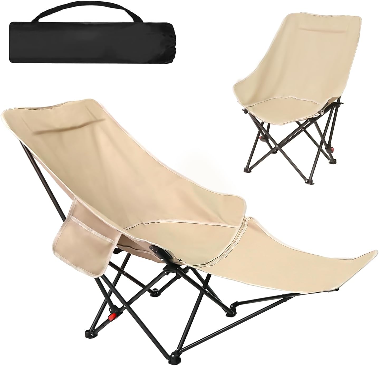 リクライニングチェア【超耐荷重120kg＆僅か2.5kg】キャンプ 椅子 折り畳み 軽量・コンパクト アウトドアチェア 携帯便利 4段階調整 折りたたみ椅子 ピクニック 仮眠/昼休み/お釣り/キャンプ/アウトドア/バーベキューに適応 枕/収納ポケット付属 ベージュ