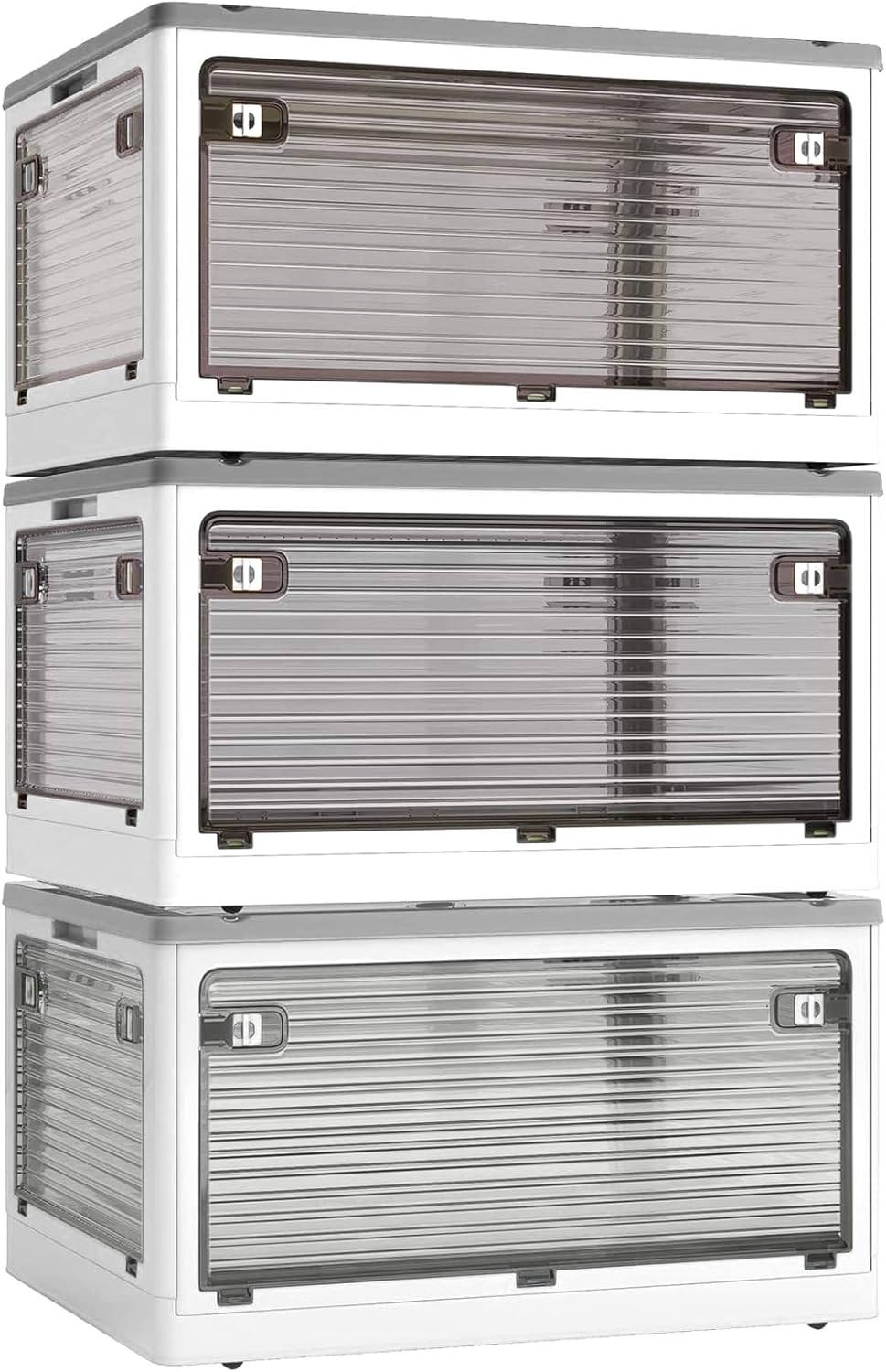 Rakuten - 【収納ボックス 折りたたみ】蓋付き 積み重ね 全方向から取り出せる 3個セット 収納ケース 衣類 布団 小物 収納 折り畳み コンテナ ボックス 大型 プラスチック キャスター付き おしゃれ