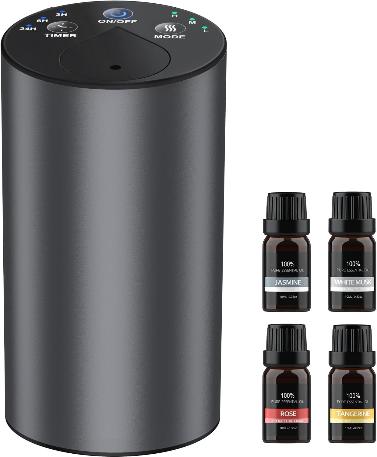 車用 ディフューザー 芳香剤 精油10mL X4本付 水なし自動噴霧式 アロマ ネブライザー 2400mAhバッテリ..