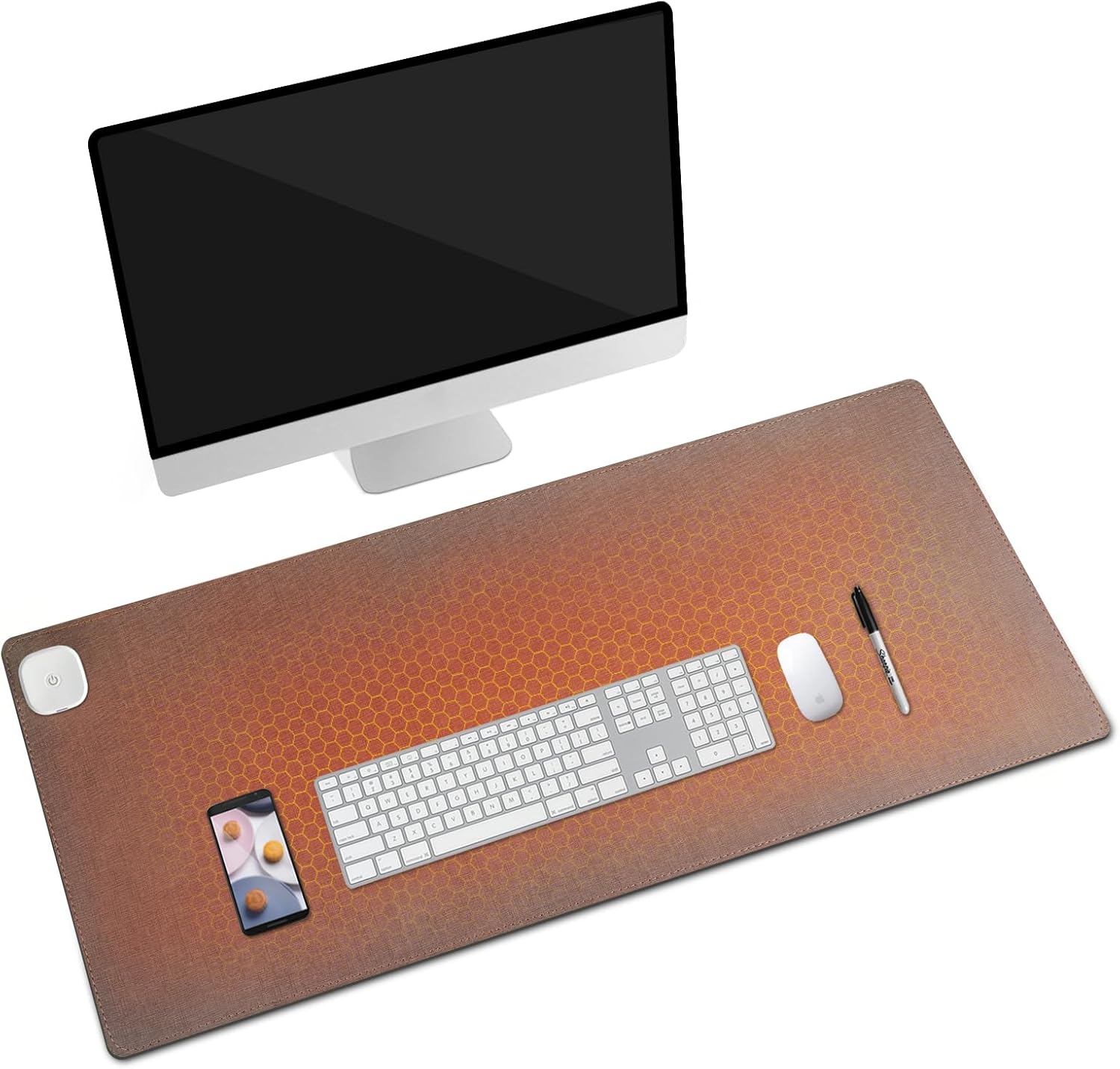 加熱マウスパッド ホットマットデスクマット大型 加熱 冷え対策 防水 電熱 速热 電気マット 3段階の温度調節 4h自動電源オフ オフィス/在宅勤務/宿題をする PVCレザー 33*80cm 超大発熱面積