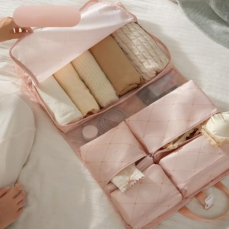 ランジェリーポーチ トラベルポーチ アレンジケース インナーバッグ 吊り下げ 衣類ラック ポーチ 下着収納 出張 着替え 整理 衣類収納ケース スペース節約 女性 ピンク 小物入れ 仕切り 整理 壁掛け 出張 収納袋セット トラベルグッズ 旅行