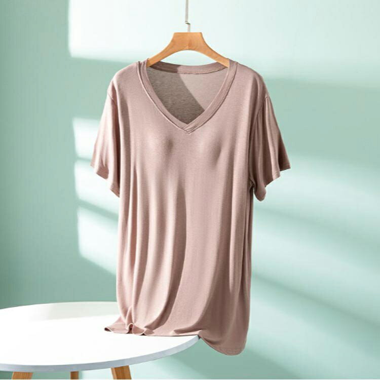 ブラトップ ゴムなし レディース 半袖 Vネック カップ付きTシャツ 柔らかい ルームウェア 大きいサイズ アンダーフリー Uネック 速乾 tシャツ 無地 カップ付き 吸湿 カップ付きTシャツ インナー 締め付けない 固定 ナイトブラ ナイトウェア 部屋着