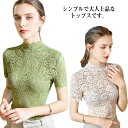 トップス タートルネック 半袖 レディース レースブラウス レーストップス オフィスカジュアル ハイネック カットソー 可愛い ブラウス 夏 上品 おしゃれ 大人 冬 きれい レース 春 秋 インナー グリーン 通勤 ベージュ ホワイト シースルー