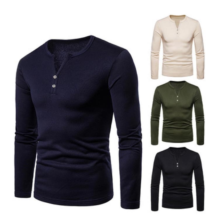 Rakuten - ベージュ Tシャツ 長袖Tシャツ ヘンリーネック アメリカ コットン メンズシャツ ブラック カーキ ネイビー 送料無料 Yヘンリーネック カットソー トップス