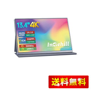 Intehill モバイルモニター 4k 13.4 インチ IGZOスクリーン 黄金比16:10、3840x2400で 超軽量、超薄型 ミニPC・ノートPC用ハイエンドポータブルモニター U13NA