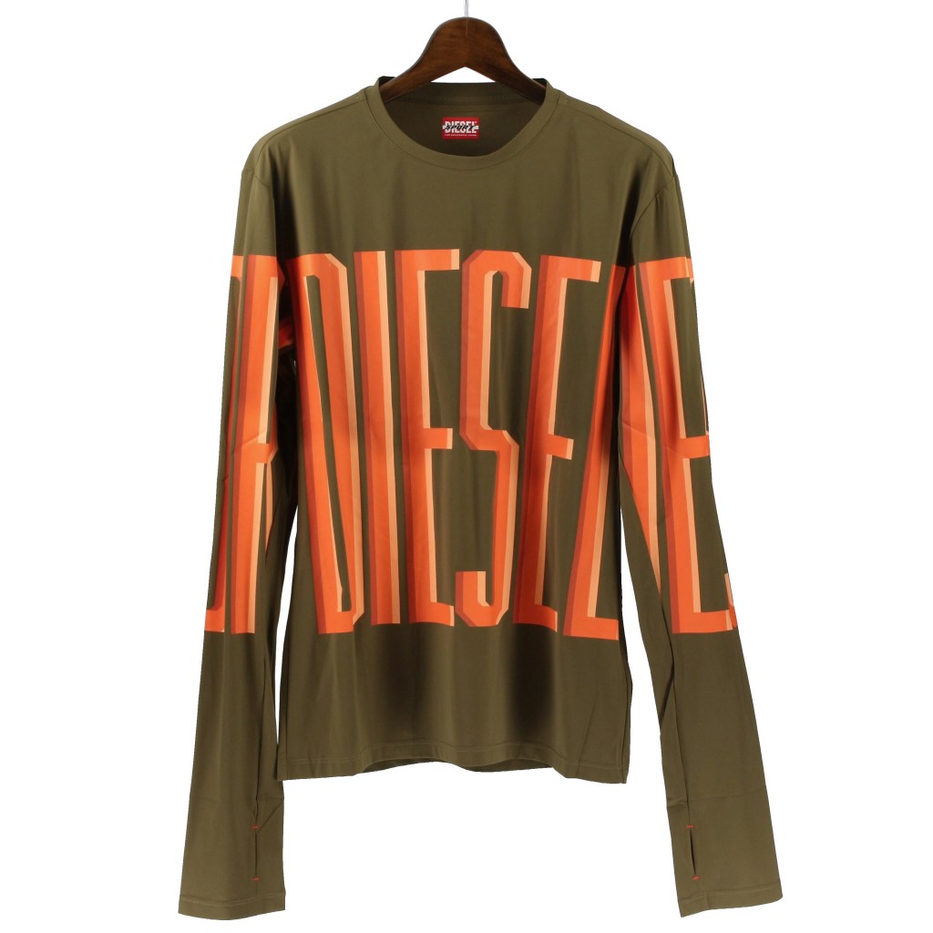 【P5倍 6/28 0時〜 7/1時 24時】DIESEL ディーゼル 長袖 カットソー メンズ Lサイズ カーキ A09443 0CJAN 5JZ KHA ロゴ